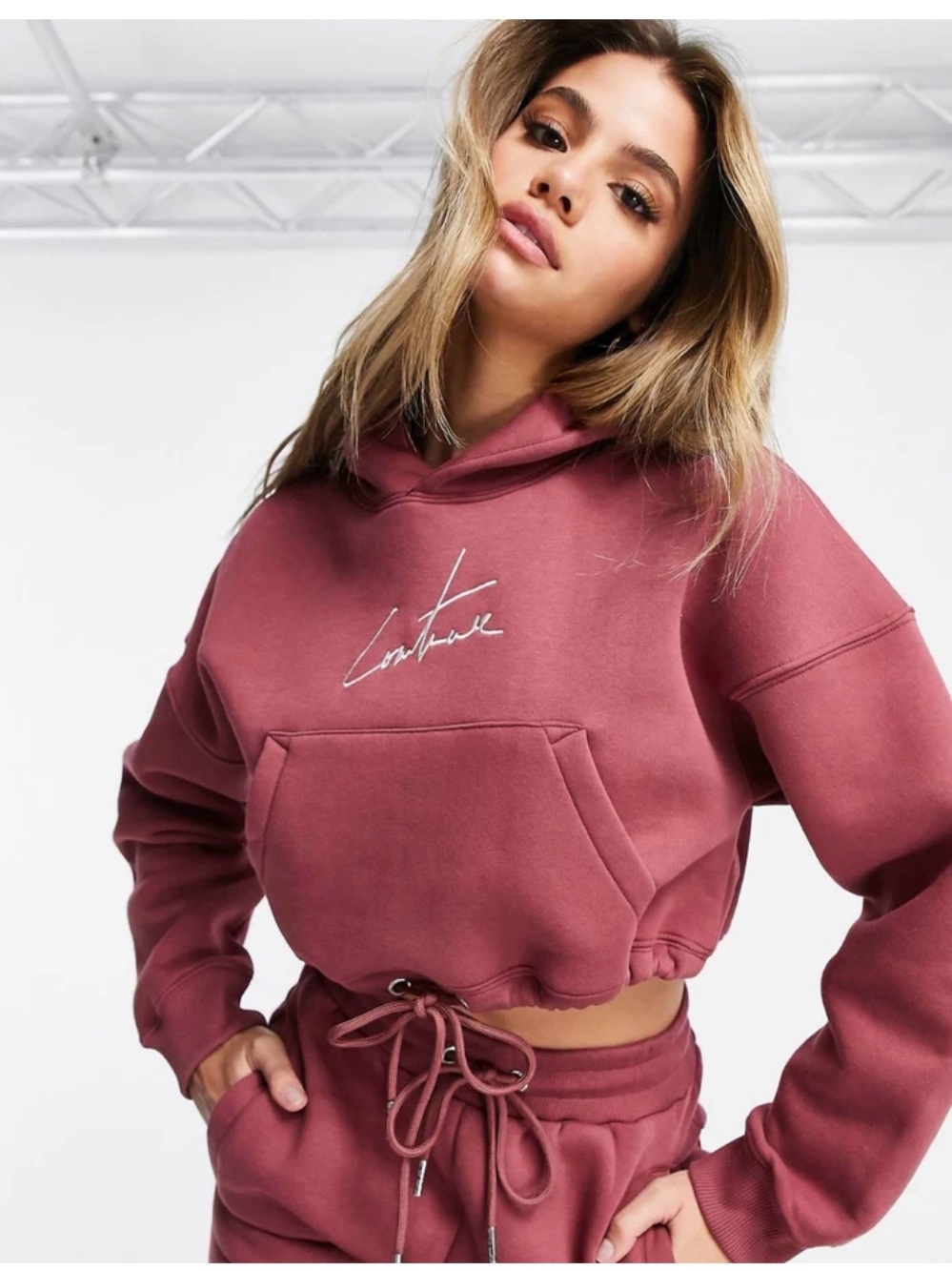 Couture club Cropped Hoodie SET - Dusty Rose/ Mauve size small